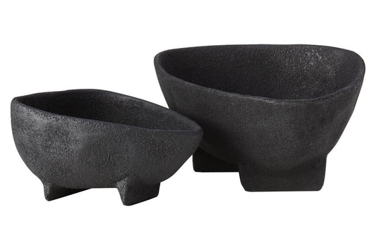 Deriva Set Of 2 Textured Black Bowls