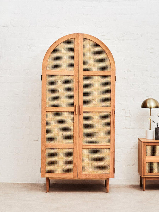 Lyon 2 Door Natural Rattan And Oak Cabinet