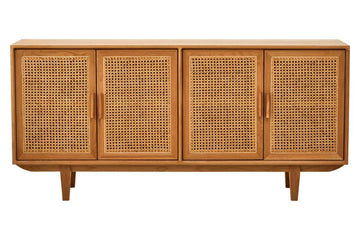 Lyon 4 Door Natural Rattan And Oak Sideboard